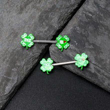 Load image into Gallery viewer, 14G 9/16 Kiss Me Shamrock St Patricks Barbell Nipple Ring Set
