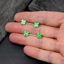 Load image into Gallery viewer, 14G 9/16 Kiss Me Shamrock St Patricks Barbell Nipple Ring Set
