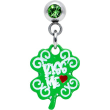 Load image into Gallery viewer, 16G 1/4 Green Gem Kiss Me Shamrock St Patricks Cartilage Earring
