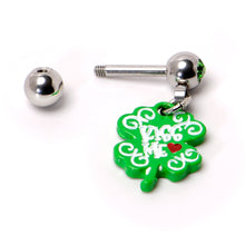 Load image into Gallery viewer, 16G 1/4 Green Gem Kiss Me Shamrock St Patricks Cartilage Earring
