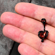Load image into Gallery viewer, Red CZ Gem Black Passion Heart Skull Double Mount Belly Ring
