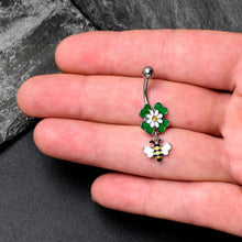 Load image into Gallery viewer, Yellow Gem Daisy Bee Glittery Dangle Belly Ring
