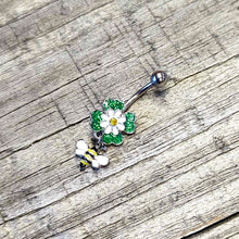 Load image into Gallery viewer, Yellow Gem Daisy Bee Glittery Dangle Belly Ring
