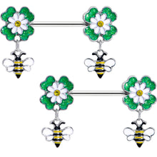 Load image into Gallery viewer, 14G 9/16 Yellow Gem Daisy Bee Glittery Barbell Nipple Ring Set
