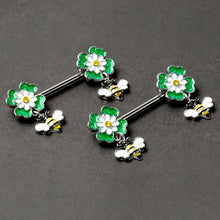 Load image into Gallery viewer, 14G 9/16 Yellow Gem Daisy Bee Glittery Barbell Nipple Ring Set
