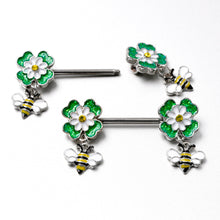 Load image into Gallery viewer, 14G 9/16 Yellow Gem Daisy Bee Glittery Barbell Nipple Ring Set
