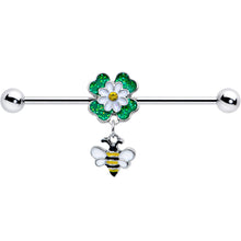 Load image into Gallery viewer, 14G Yellow Gem Daisy Bee Glittery Dangle Industrial Barbell 38mm
