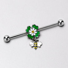Load image into Gallery viewer, 14G Yellow Gem Daisy Bee Glittery Dangle Industrial Barbell 38mm
