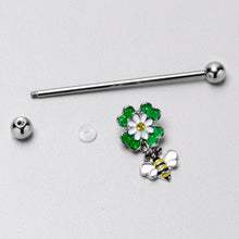 Load image into Gallery viewer, 14G Yellow Gem Daisy Bee Glittery Dangle Industrial Barbell 38mm

