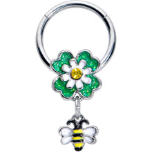 将图片加载到图库查看器，16G 3/8 Yellow Gem Daisy Bee Glitter Dangle Hinged Segment Ring

