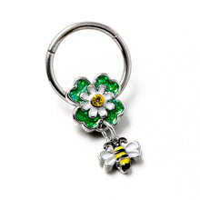 将图片加载到图库查看器，16G 3/8 Yellow Gem Daisy Bee Glitter Dangle Hinged Segment Ring
