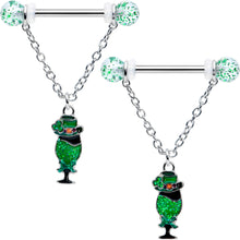 Load image into Gallery viewer, 14G 9/16 Fancy Leprechaun St Patricks Chain Dangle Nipple Ring Set
