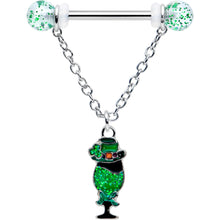 Load image into Gallery viewer, 14G 9/16 Fancy Leprechaun St Patricks Chain Dangle Nipple Ring Set
