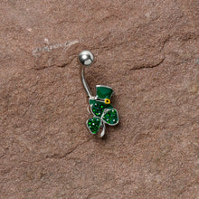 Load image into Gallery viewer, Green Gem Top Hat Shamrock St Patricks Belly Ring
