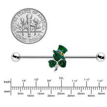 Load image into Gallery viewer, 14G Green Gem Top Hat Shamrock St Patricks Industrial Barbell 38mm
