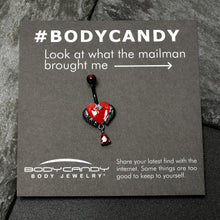 将图片加载到图库查看器，Red CZ Gem Black Double Skull Heart Dangle Belly Ring
