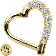 Load image into Gallery viewer, 16G 5/16 14k Yellow Gold CZ Paved Ultra Luxe Left Hinged Heart Segment Ring

