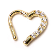 Load image into Gallery viewer, 16G 5/16 14k Yellow Gold CZ Paved Ultra Luxe Left Hinged Heart Segment Ring
