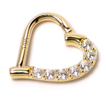 Load image into Gallery viewer, 16G 5/16 14k Yellow Gold CZ Paved Ultra Luxe Left Hinged Heart Segment Ring

