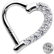 Load image into Gallery viewer, 16G 5/16 14k White Gold CZ Paved Ultra Luxe Left Hinged Heart Segment Ring
