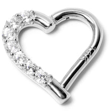 Load image into Gallery viewer, 16G 5/16 14k White Gold CZ Paved Ultra Luxe Right Hinged Heart Segment Ring
