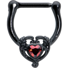 Load image into Gallery viewer, 16G 5/16 Red CZ Gem Black Passion Heart Cartilage Clicker
