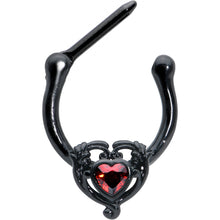 Load image into Gallery viewer, 16G 5/16 Red CZ Gem Black Passion Heart Cartilage Clicker
