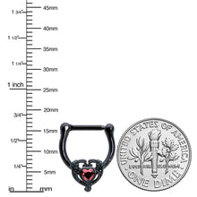 Load image into Gallery viewer, 16G 5/16 Red CZ Gem Black Passion Heart Cartilage Clicker

