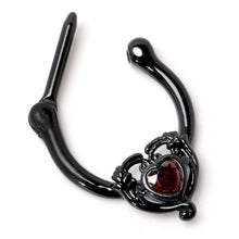 Load image into Gallery viewer, 16G 5/16 Red CZ Gem Black Passion Heart Cartilage Clicker
