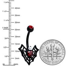 将图片加载到图库查看器，Red Gem Black Gothic Bat Heart Belly Ring
