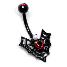 将图片加载到图库查看器，Red Gem Black Gothic Bat Heart Belly Ring

