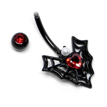 将图片加载到图库查看器，Red Gem Black Gothic Bat Heart Belly Ring
