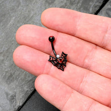 将图片加载到图库查看器，Red Gem Black Gothic Bat Heart Belly Ring
