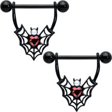 将图片加载到图库查看器，14G 11/16 Red Gem Black Gothic Bat Heart Nipple Shield Set
