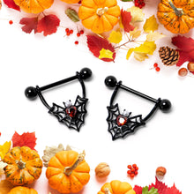 将图片加载到图库查看器，14G 11/16 Red Gem Black Gothic Bat Heart Nipple Shield Set
