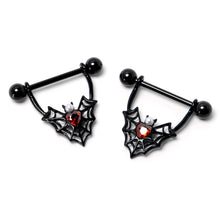 将图片加载到图库查看器，14G 11/16 Red Gem Black Gothic Bat Heart Nipple Shield Set
