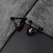 将图片加载到图库查看器，14G 11/16 Red Gem Black Gothic Bat Heart Nipple Shield Set
