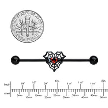 Load image into Gallery viewer, 14G Red Gem Black Spider Heart Web Industrial Barbell 38mm
