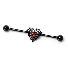 Load image into Gallery viewer, 14G Red Gem Black Spider Heart Web Industrial Barbell 38mm
