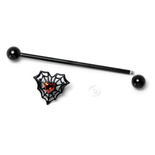 Load image into Gallery viewer, 14G Red Gem Black Spider Heart Web Industrial Barbell 38mm
