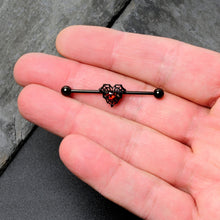 Load image into Gallery viewer, 14G Red Gem Black Spider Heart Web Industrial Barbell 38mm
