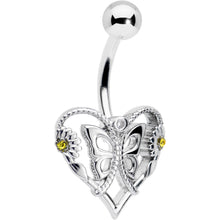 Load image into Gallery viewer, Clear Yellow CZ Gem Heart Flower Butterfly Belly Ring
