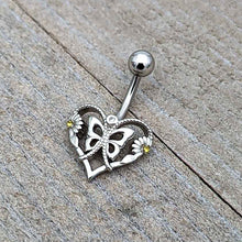 Load image into Gallery viewer, Clear Yellow CZ Gem Heart Flower Butterfly Belly Ring
