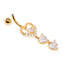 Load image into Gallery viewer, Clear CZ Gem Gold Tone Opulent Heart Quartet Dangle Belly Ring
