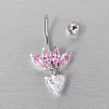 将图片加载到图库查看器，Clear Pink CZ Gem Crown And Heart Dangle Belly Ring
