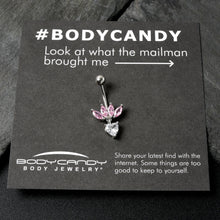 将图片加载到图库查看器，Clear Pink CZ Gem Crown And Heart Dangle Belly Ring
