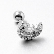 Load image into Gallery viewer, 16G 1/4 Clear CZ Gem Starry Crescent Moon Cartilage Tragus Earring
