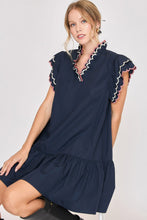 Load image into Gallery viewer, Classic Full Size Ruffled Sleeve Plus Size Dress Elegant &amp; Feminine Chic Dress Dark Navy Women Dress
