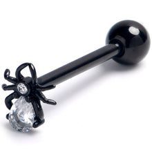 将图片加载到图库查看器，Clear Gem Black Sharp Looking Spider Barbell Tongue Ring
