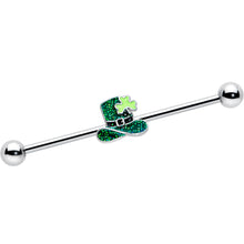 Load image into Gallery viewer, 14G Glitter Top Hat Shamrock St Patricks Industrial Barbell 38mm
